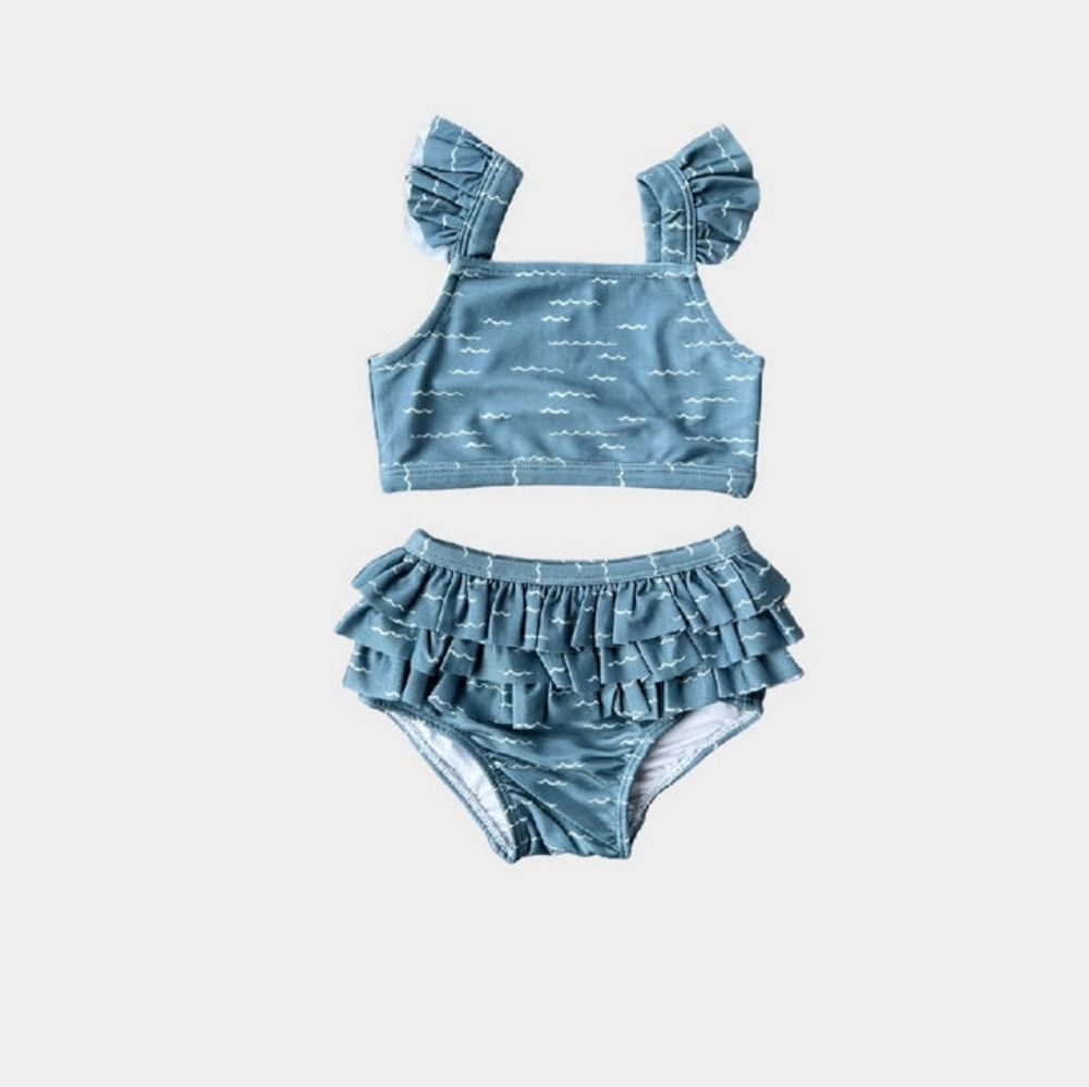 Babysprouts Two-Piece Ruffle Swim Set in Waves